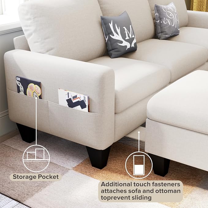 78" Sectional Sofa Couches for Living Room, Deep Seat Pet-Friendly Linen Fabric - Image 6
