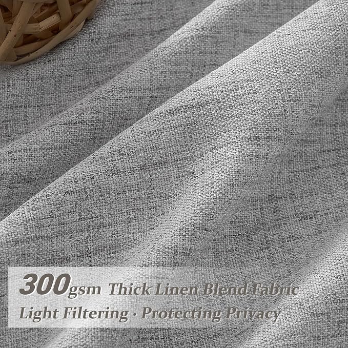 Linen Textured Sheer Light Grey Curtains 102 Inches Long - Image 2