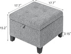 Adeco 18-Inch Cube Storage Ottoman, Upholstered Linen Footrest Stool - Image 3