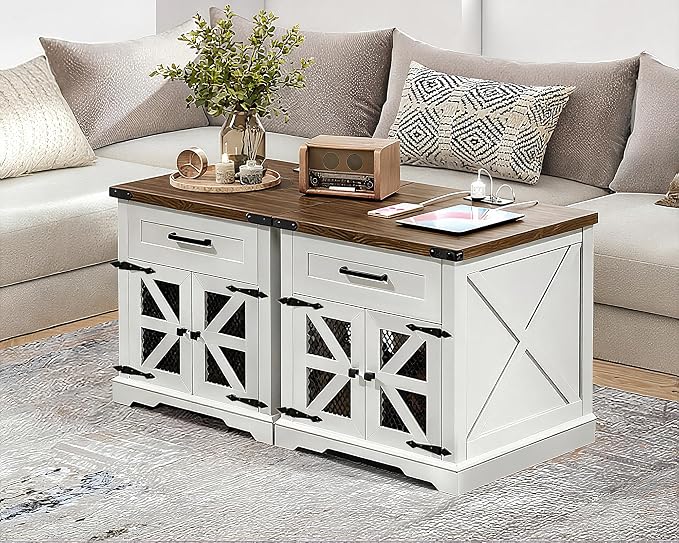 RALGEND White Farmhouse End Table Set of 2, Large End Table by RALGEND