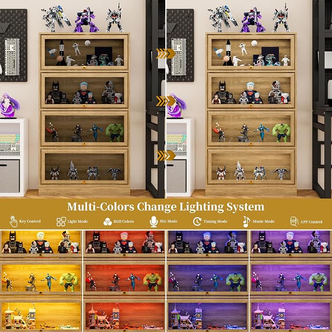 Display Cabinet with Acrylic Glass Doors, 4-Tiers Curio Cabinet with LED - Image 3
