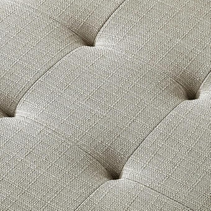 24KF Large Rectangular Upholstered Tufted Linen Fabric Ottoman Bench, Padded - Image 8