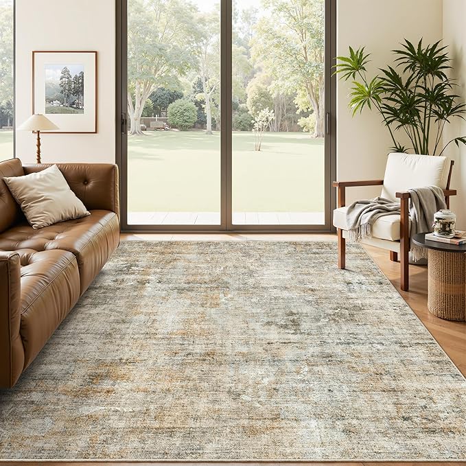 Soalmost Abstract Area Rug 6x9 for Living Room Washable Rugs Orange/Brown | by Soalmost