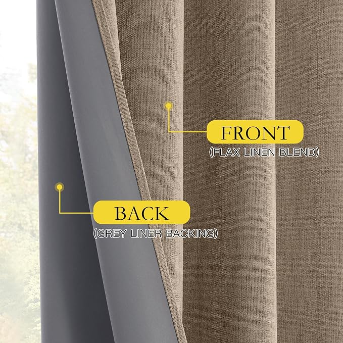 NICETOWN Linen Full Blackout Curtains 52 x 80 inch Panels, Full Bedroom Light - Image 7