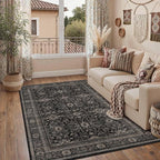 Schweek 4x6 Vintage Floral Washable Area Rug Non-Slip Entryway Rugs Black | - Image 3
