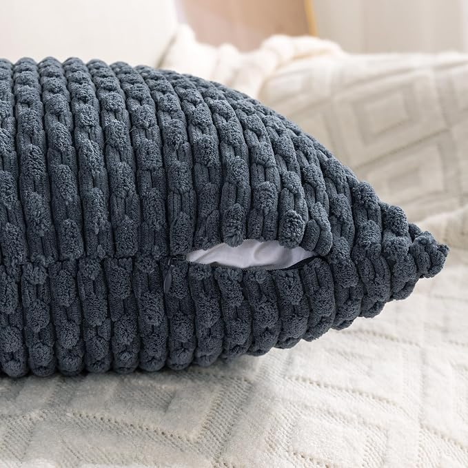 Set of 4 Grey Blue Decorative Throw Pillow Covers 16x16 Inch Corduroy Pillow - Image 5