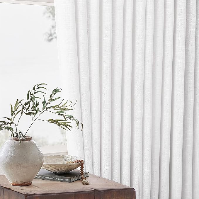 Extra Long Pinch Pleated Linen 120 Inch Curtains 2 Panels Set Snow White | - Image 9