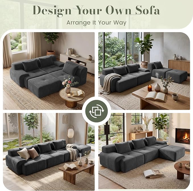 GRUSIGN 118'' Modular Sectional Oversized Boneless Couch, Tufted Cloud - Image 3