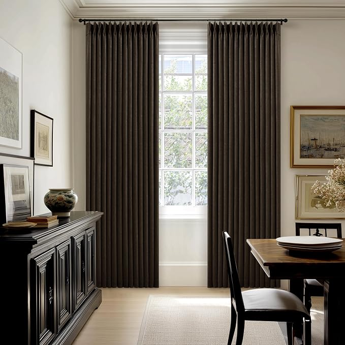 Chocolate Brown Pleated Linen Blackout Curtains 86 Inches Long | - Image 8