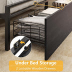 Furnulem Queen Bed Frame with Wood Headboard and Storage Shelf, Metal Platform - Image 4