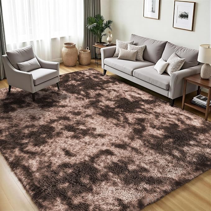 PLHXFR 5x7 Area Rug Living Room: Fluffy Bedroom Soft Shag Rug Coffee Brown | - Image 3
