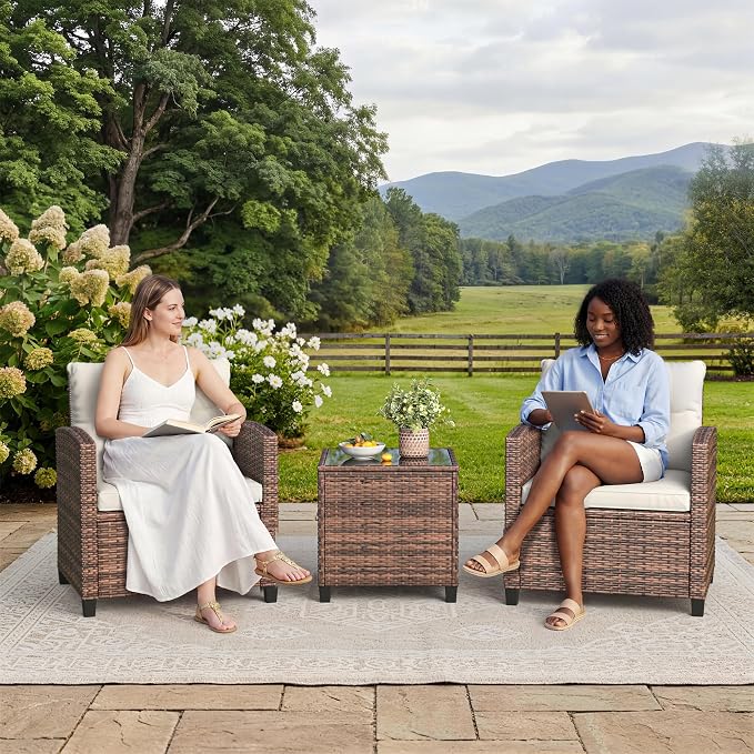 Garvee Outdoor Wicker Chairs, 3 Pieces Patio Furniture Set, All Weather High - Image 6