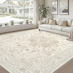 Area Rugs 9x12 Living Room: Bedroom Washable Carpet Beige White | Vintage Boho - Image 9