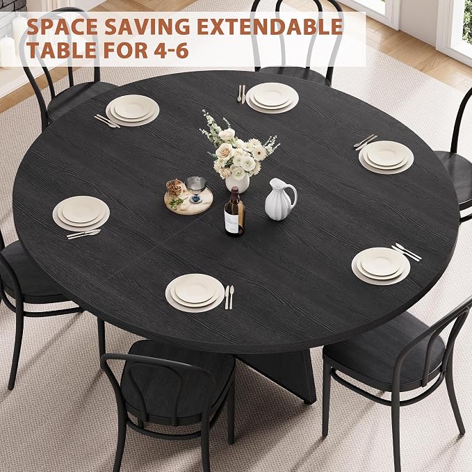 43''–59'' Extendable Dining Table, Round Kitchen Dining Room Dinner Table - Image 5