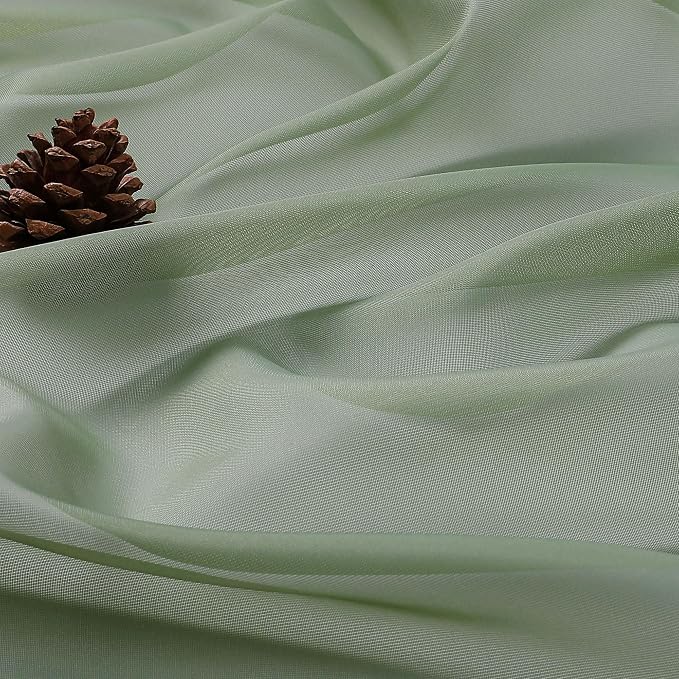 Sheer Sage Green Curtains, Sheer Curtains 63 inch Length 2 Panels Set, Rod - Image 7