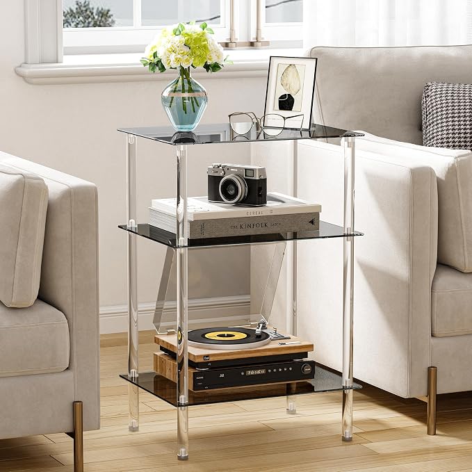 Tempered Glass Side Tables Set of 2 Acrylic End Table - Image 6