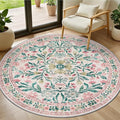 PLHXFR Round Area Rug Living Room: 4 ft Floral Washable Carpet Pink Green | by PLHXFRSoftAreaRugs