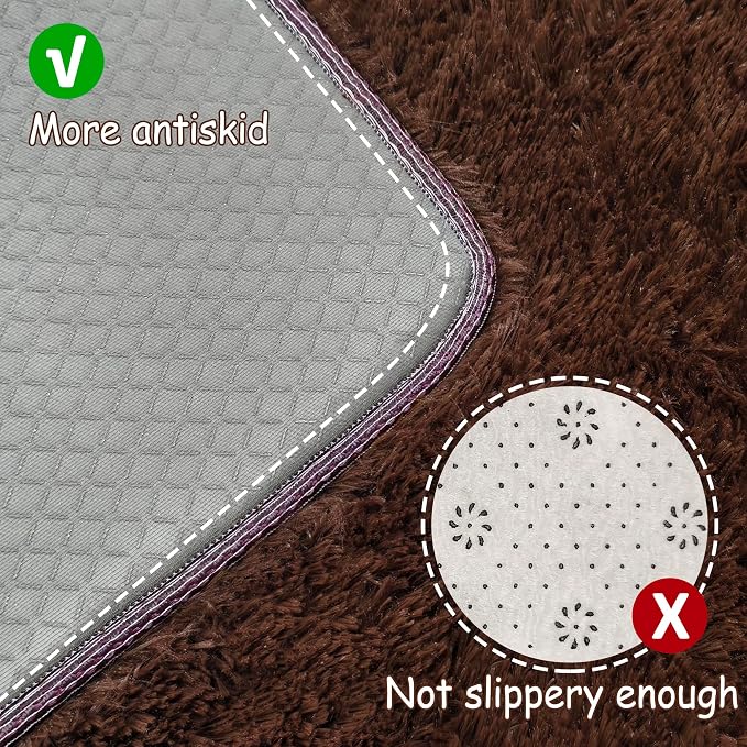 2x8 Bedside Area Rugs for Bedroom Soft Fluffy Shag Brown Rug for Hallway - Image 4