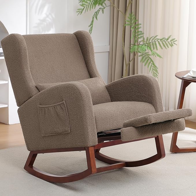 HCHAIRH Rocking Chair with Foot Rest, Teddy Wingback Nursery Rocking Chairs by HCHAIRH