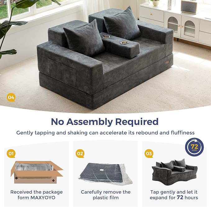 MAXYOYO Loveseat Sofa Bed, 4 in 1 Convertible Boneless Couch Folding Recliner - Image 6