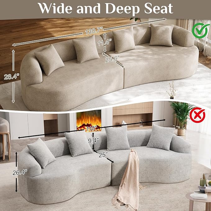 131" Oversized Sectional Sofa for Living Room, Modern Luxury Plush Chenille - Image 5