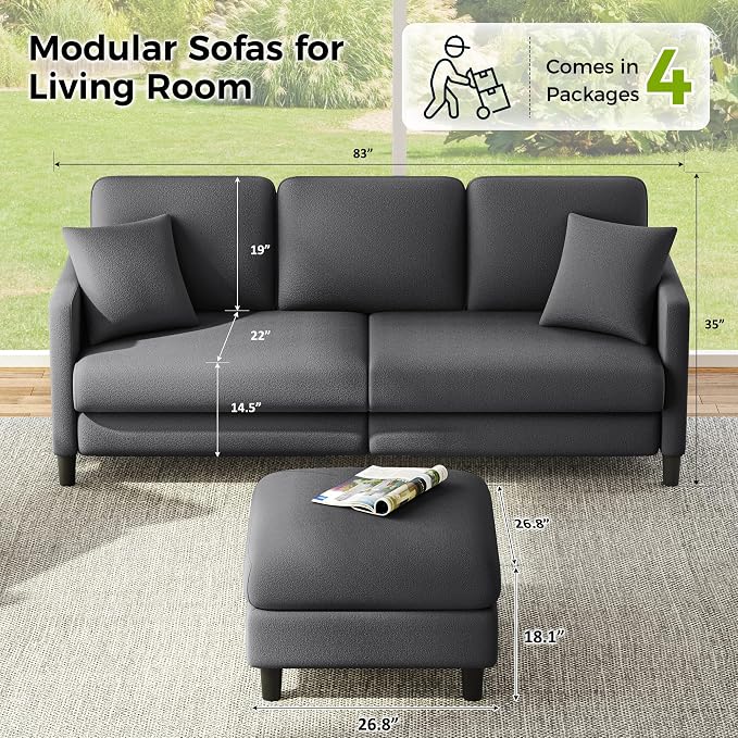 Welzona 83" Couches for Living Room, Teddy Sofa Couch - Image 2