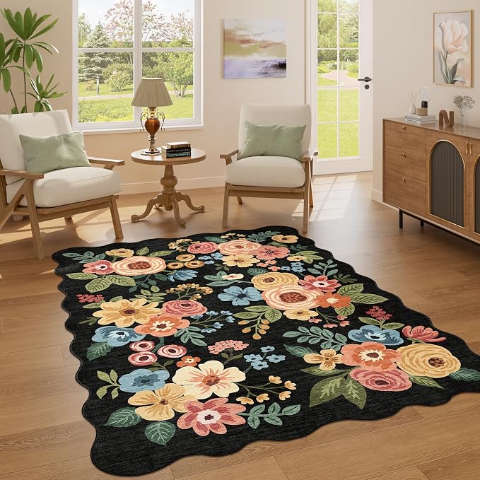 DUKINO 4x6 Area Rug, Non Slip Floral Washable Rug - Image 3