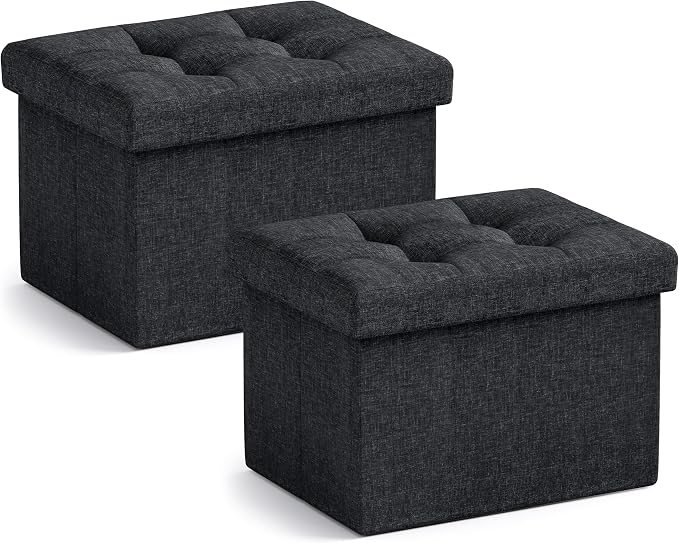 Ornavo Home Small Storage Ottoman, Foldable Collapsible Rectangle Linen Ottoman by OrnavoHome