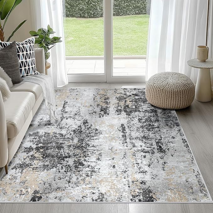 4x6 Area Rugs for Living Room Washable Bedroom Dining Room Black Grey Gold | by Aelenmu