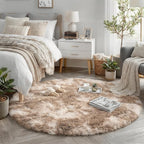 Amdrebio Beige Tan Round Small Area Rug 4Ft by Amdrebio