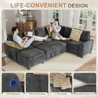 Hanherry Sectional Couch with Pull Out Sofa Bed, Chenille Sleeper Sofa with - Image 5
