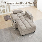 Oversized Recliner Chair with Swivel Tray Table, Modern Tufted Linen Fabric - Image 6