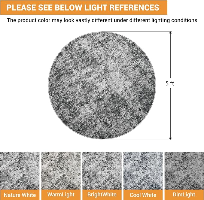 Aelenmu Round Rug 5ft Washable Rug - Image 2