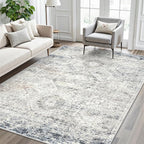 Soalmost 5x7 Area Rugs Blue/Ivory Low Pile Washable Trendy Faded Style Rug | - Image 2