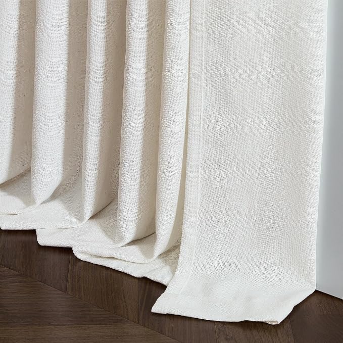Cream Ivory Linen Pleated Light Filtering Curtains 30 Inch Length | Semi Sheer - Image 9