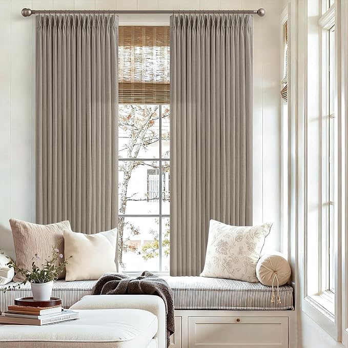 Burlywood Birch Pleated Semi Sheer Linen Kitchen Curtains 50x63 | Taupe Pinch - Image 7