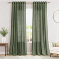 Olive Green Linen Curtains for Living Room 2 Panels Set 95 Inch Length Back Tab by Nanspring