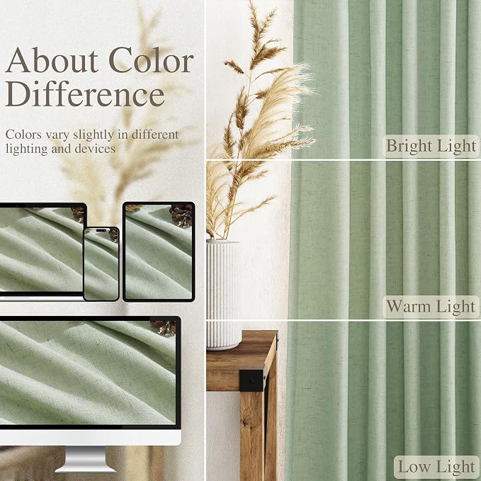 Mist Sage Linen Curtains 108 Inches Long - Image 3