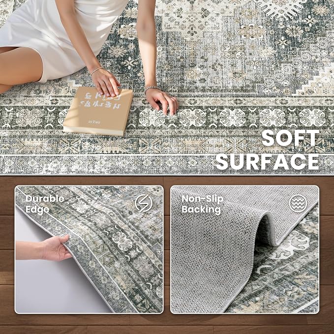 8x10 Area Rugs for Living Room, Large Washable Rug, Wheat | Rugs for Bedroom - Image 6