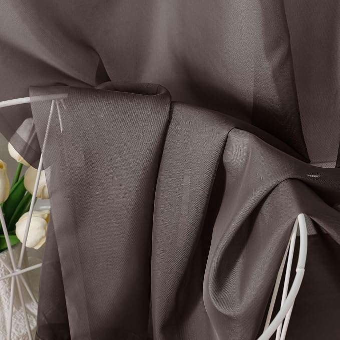 Chocolate Brown Sheer Curtains 84 Inches Long 2 Panels, Light Filtering Sheer - Image 5