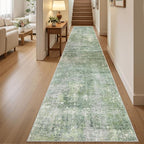 Soalmost Abstract Runner Rug 2x12 Hallway Kitchen Runners Green/Ivory | Vintage by Soalmost