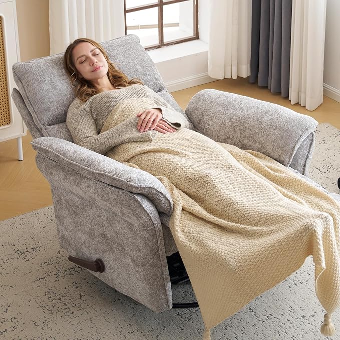 Oversized Glider Rocker Recliner, Chenille Rocking Nursery Chair - Image 3
