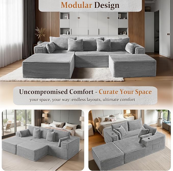 108" Oversized Cloud Sectional Couch, Comfort U Shaped Boneless Couch - Image 6