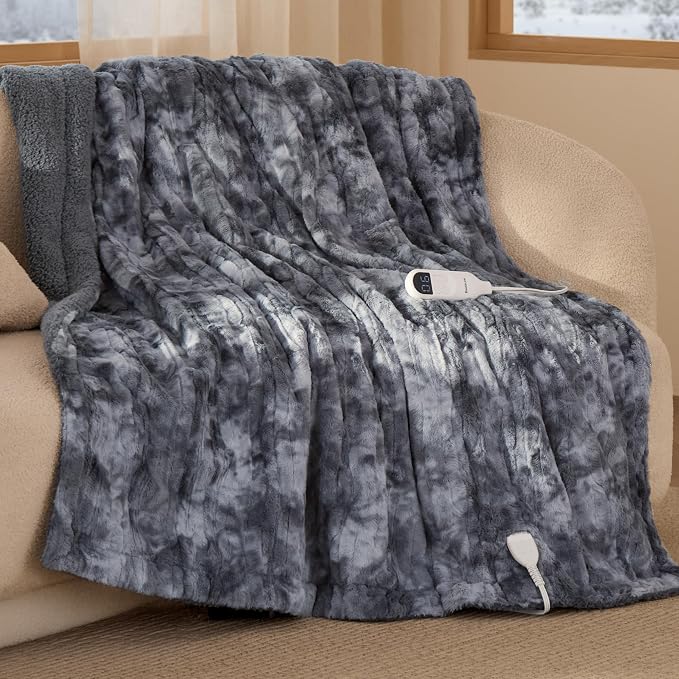 Bedsure Faux Fur Heated Blanket Throw Blanket, Fast Heating Electric Blanket - Image 8