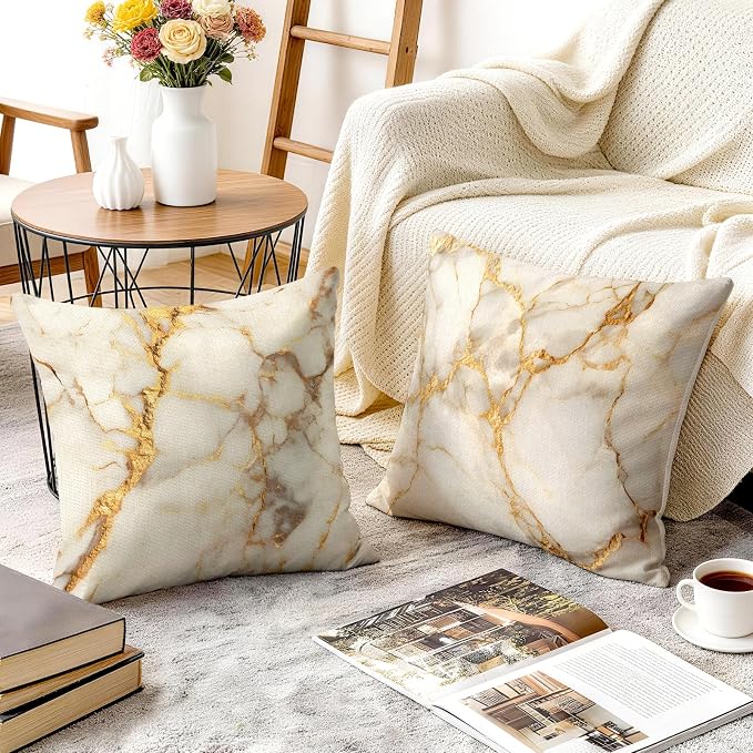 OBSEDE Gold Foil Marble Decorative Throw Pillow Covers 18 × 18 in, Couch - Image 6