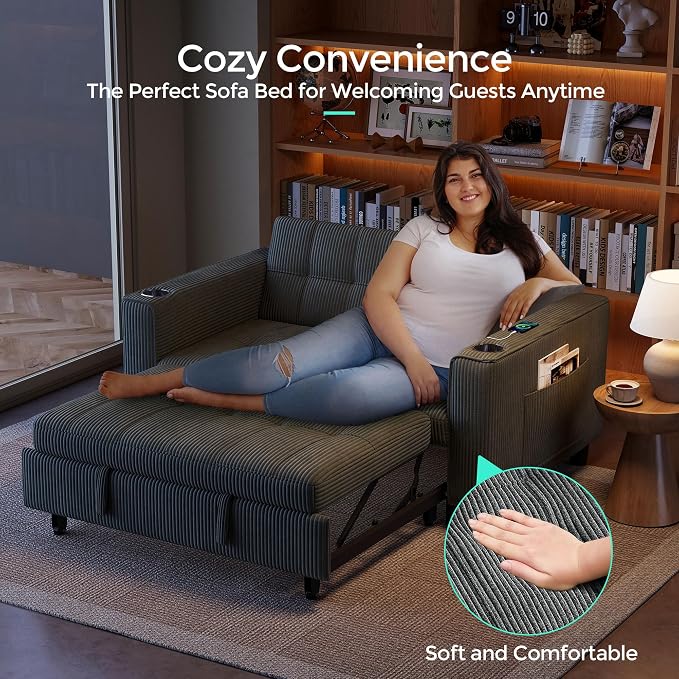 LINSY 54" Pull Out Couch with Charging Station - Image 7