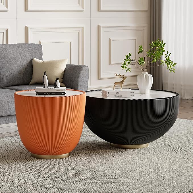 Round Marble Coffee Table Set of 2, 2 Piece Coffee Table and End Table - Image 3