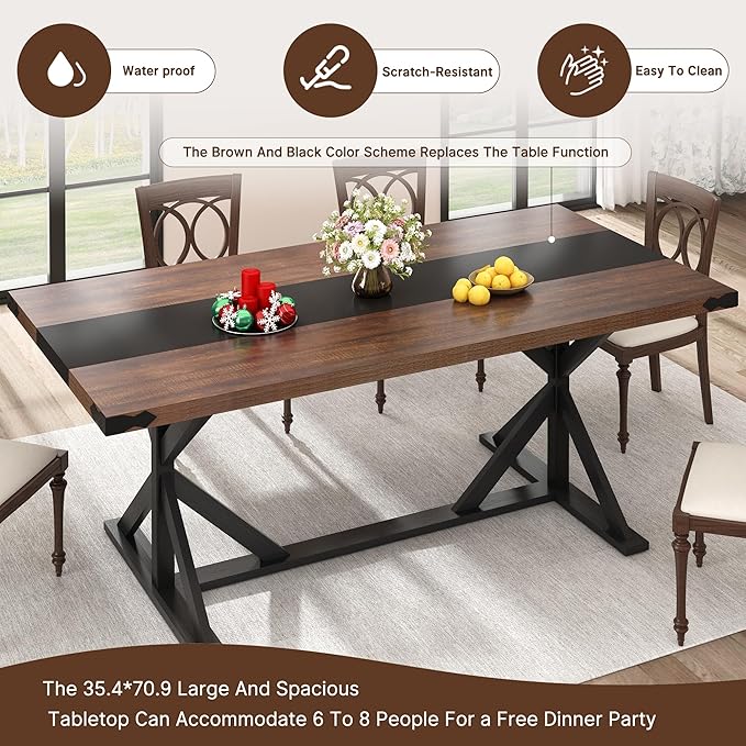 Hlivelood 71 Inch Dining Table for 6 People, Rectangular Kitchen Farmhouse - Image 3
