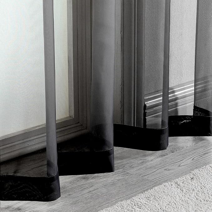 Short Black Sheer Curtains 36 Inches 2 Panels Set - Image 4