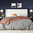 Allewie King Size Velvet Bed Frame/Vertical Channel Tufted Wingback - Image 3